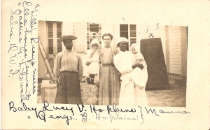Lucy Hopkins-Rayfuse, with maids Ella and Lillie-Saba 1908